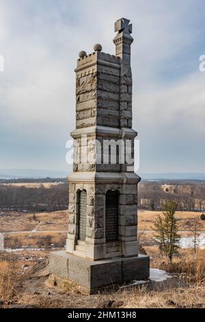 Denkmal für das 91st Pennsylvania Infantry Regiment, Little Round Top, Gettysburg, Pennsylvania, USA Stockfoto