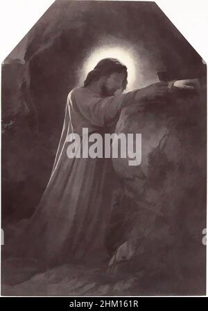 Kunst inspiriert von der Fotoreproduktion eines Gemäldes Christi im Garten Gethsemane von Paul Delaroche, Le Christ au jardin des oliviers, Robert Jefferson Bingham, nach: Paul Delaroche, Paris, in oder nach 1855 - in oder vor 1858, Papier, Albumendruck, Gravur, Höhe 210 mm × Breite, Klassisches Werk, modernisiert von Artotop mit einem Schuss Moderne. Formen, Farbe und Wert, auffällige visuelle Wirkung auf Kunst. Emotionen durch Freiheit von Kunstwerken auf zeitgemäße Weise. Eine zeitlose Botschaft, die eine wild kreative neue Richtung verfolgt. Künstler, die sich dem digitalen Medium zuwenden und die Artotop NFT erschaffen Stockfoto