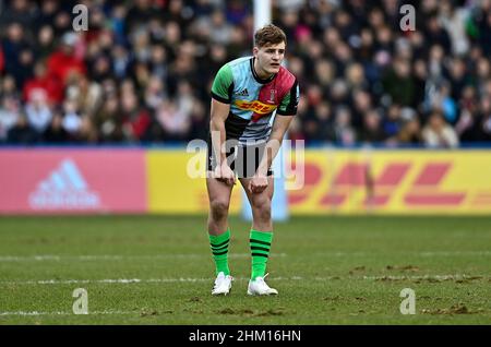 Twickenham, Großbritannien. 06th. Februar 2022. Premiership Rugby. Harlekine V Sale Sharks. Der Stoop. Twickenham. Oscar Beard (Harlekine) während des Harlekins V Sale Sharks Gallagher Premiership Rugby-Spiels. Kredit: Sport In Bildern/Alamy Live Nachrichten Stockfoto