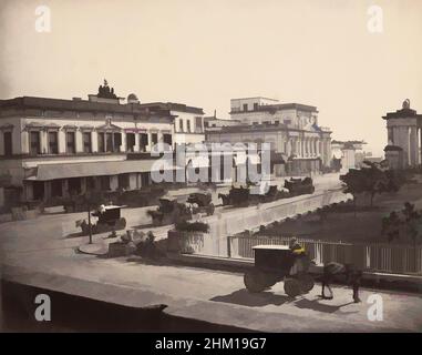 Kunst inspiriert von Street View in Kalkutta, Indien, Straße, Kalkutta, Blick auf Old Court House Street, jetzt bekannt als Binoy Badal Dinesh Bag Street, in Kalkata, dem heutigen Bundesstaat Westbengalen. Prominent zu sehen ist das Writer's Building mit seiner neoklassizistischen Fassade, die von Thomas entworfen wurde, die von Artotop modernisierten Classic Works mit einem Hauch von Moderne. Formen, Farbe und Wert, auffällige visuelle Wirkung auf Kunst. Emotionen durch Freiheit von Kunstwerken auf zeitgemäße Weise. Eine zeitlose Botschaft, die eine wild kreative neue Richtung verfolgt. Künstler, die sich dem digitalen Medium zuwenden und die Artotop NFT erschaffen Stockfoto