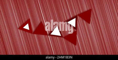 Ein abstraktes Design mit schraffem Hintergrund und sechs Dreiecken mit kleinem Dreieck in Mischfarbe Stockfoto