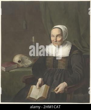 Kunst inspiriert vom Portrait einer sitzenden alten Frau mit offenem Buch, Zeichner: Johannes Pieter de Frey, nach: Bartholomeus van der Helst, 1780 - 1834, Papier, Tinte, Pinsel, Stift, Höhe 349 mm × Breite 306 mm, Classic Works modernisiert von Artotop mit einem Schuss Modernität. Formen, Farbe und Wert, auffällige visuelle Wirkung auf Kunst. Emotionen durch Freiheit von Kunstwerken auf zeitgemäße Weise. Eine zeitlose Botschaft, die eine wild kreative neue Richtung verfolgt. Künstler, die sich dem digitalen Medium zuwenden und die Artotop NFT erschaffen Stockfoto