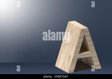 3D Buchstabe A Illustration in Natursperrholz auf hellgrauem Hintergrund Stockfoto