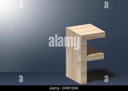 3D Buchstabe F Illustration in Natursperrholz auf hellgrauem Hintergrund Stockfoto