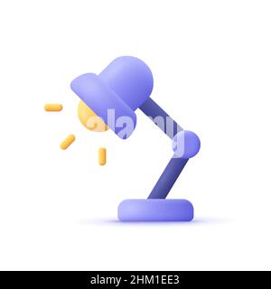 Tisch-Bürolampe, Schreibtischlampe, elektrische Lampe mit Glühbirnen. 3D Vektorsymbol. Minimalistischer Cartoon-Stil. Stock Vektor