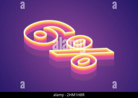 3D Render 6% Rabatt, die beste digitale Symbol Illustration für meta Tech Konzept, rosa Gradient Neon-Licht leuchtet auf lila Hintergrund Stockfoto