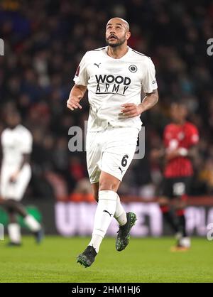 David Stephens von Boreham Wood beim vierten Lauf des Emirates FA Cup im Vitality Stadium, Bournemouth. Bilddatum: Sonntag, 6. Februar 2022. Stockfoto