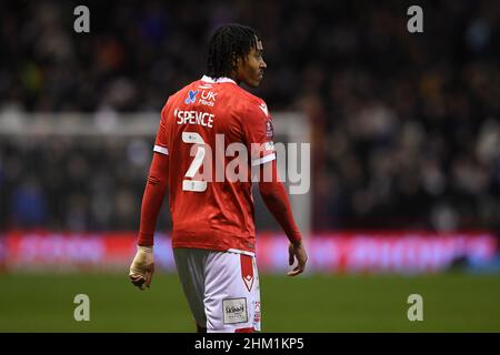 NOTTINGHAM, GROSSBRITANNIEN. FEB 6th Djed Spence aus Nottingham Forest während des FA Cup-Spiels zwischen Nottingham Forest und Leicester City am City Ground, Nottingham, am Sonntag, 6th. Februar 2022. (Kredit: Jon Hobley | MI News) Kredit: MI Nachrichten & Sport /Alamy Live News Stockfoto