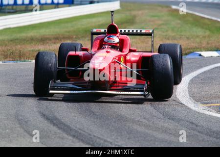 Weltmeister Michael Schumacher, Formel 1, großer Preis von Deutschland auf dem Hockenheimring am 28. Juli 1996, Team Scuderia Ferrari, Auto Ferrari F310 Stockfoto