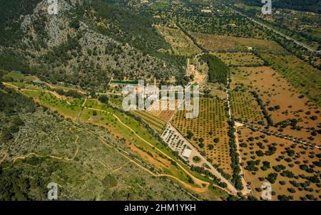 Luftaufnahme, Casa Raixa in Buñola, Islas Baleares, Palmanyola, Bunyola, Mallorca, Balearen, Balearen, Balearen, Spanien, ESP, Europa, bir Stockfoto