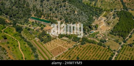 Luftaufnahme, Casa Raixa in Buñola, Islas Baleares, Palmanyola, Bunyola, Mallorca, Balearen, Balearen, Balearen, Spanien, ESP, Europa, bir Stockfoto