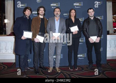 Hugo Selignac, Francois Civil, Gilles Lellouche, Adele Exarchopoulos und Karim Leklou nahmen am Cesar 2022 Nomines Lunch im Restaurant Le Fouquet in Paris, Frankreich, am 06. Februar 2022 Teil. Foto von Aurore Marechal/ABACAPRESS.COM Stockfoto