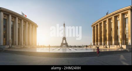 Eiffelturm, Paris Panorama. Blick über den Eiffelturm vom Trocadero-Platz (Place du Trocadero). Paris, Frankreich Stockfoto