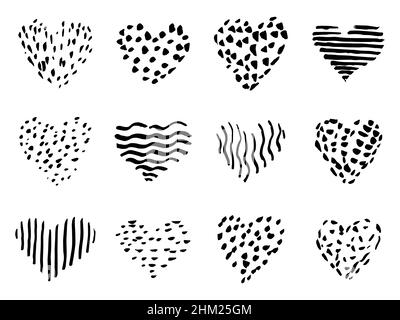 Satz von handgezeichneten Herzkritzeln, Skizzen, Vektor Stock Vektor