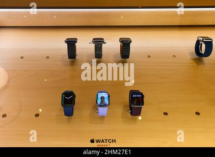 Die Apple Watch Series 7 wird im Apple Store in Via Roma, Turin, Piemont, Italien, angezeigt Stockfoto