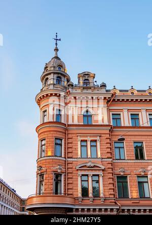 Verdandihuset in der Abenddämmerung, Turku, Finnland Stockfoto