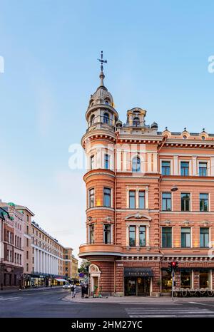 Verdandihuset in der Abenddämmerung, Turku, Finnland Stockfoto