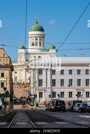 Blick auf die Kathedrale, Helsinki, Uusimaa County, Finnland Stockfoto