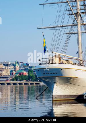 Dreimast-Segelschiff AF Chapman auf der Skeppsholmen Insel, Stockholm, Kreis Stockholm, Schweden Stockfoto