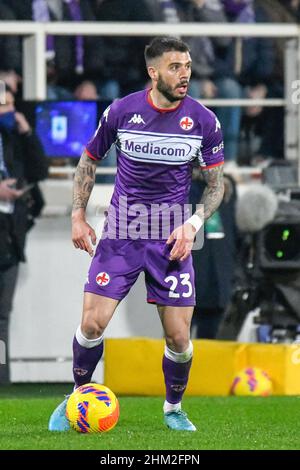 Florenz, Italien. 05th. Februar 2022. Lorenzo Venuti (Fiorentina) während des ACF Fiorentina gegen SS Lazio, italienische Fußballserie Ein Spiel in Florenz, Italien, Februar 05 2022 Quelle: Independent Photo Agency/Alamy Live News Stockfoto