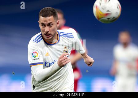 Madrid, Spanien. 06th. Februar 2022. Madrid Spanien; 02.06.2022.- Real Madrid gegen Granada Spiel der spanischen Fußball La Liga am Spieltag 23 im Santiago Bernabeu Stadion in Madrid statt. Real Madrid Player Hazard Final Score 1-0 Real Madrid Gewinner Credit: Juan Carlos Rojas/dpa/Alamy Live News Stockfoto