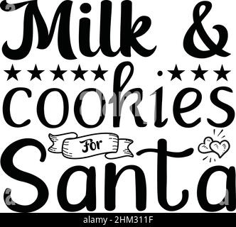 Milch und Cookies für santa valentine Tag T-Shirt Monogramm Text-Vektor-Vorlage Stock Vektor