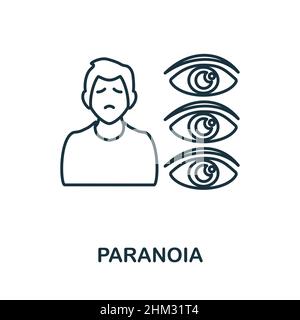 Paranoia-Symbol. Linienelement aus der Psychotherapie-Sammlung. Lineares Paranoia-Icon-Zeichen für Webdesign, Infografiken und mehr. Stock Vektor