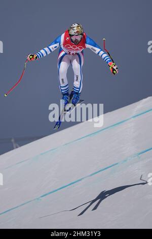 Yanqing, China. 07th. Februar 2022. Olympische Spiele, Ski Alpin, Abfahrt, Männer im Nationalen Alpinen Ski-Zentrum. Matthieu Bailet aus Frankreich in Aktion. Quelle: Michael Kappeler/dpa/Alamy Live News Stockfoto