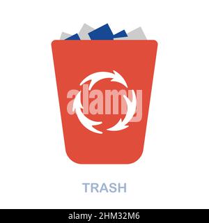Papierkorbsymbol. Farbiger Elementschild aus der Sammlung von Bürowerkzeugen. Flat Trash Symbol Zeichen für Web-Design, Infografiken und mehr. Stock Vektor
