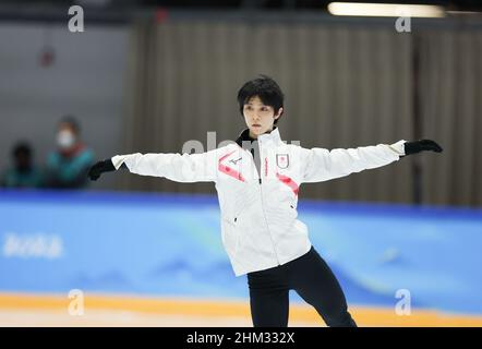 Peking, China. 7th. Februar 2022. Hanyu Yuzuu aus Japan trainiert im Capital Indoor Stadium in Peking, der Hauptstadt Chinas, am 7. Februar 2022. Quelle: Cao Can/Xinhua/Alamy Live News Stockfoto