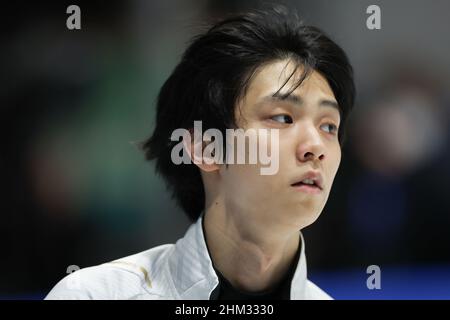 Peking, China. 7th. Februar 2022. Hanyu Yuzuu aus Japan trainiert im Capital Indoor Stadium in Peking, der Hauptstadt Chinas, am 7. Februar 2022. Quelle: Cao Can/Xinhua/Alamy Live News Stockfoto