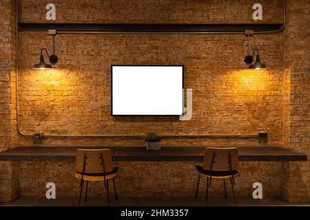 Moderne Luxus-Café-Zähler Backstein Wand Loft-Stil Inneneinrichtung für Hintergrund Stockfoto