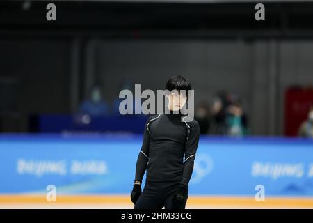 Peking, China. 7th. Februar 2022. Hanyu Yuzuu aus Japan trainiert im Capital Indoor Stadium in Peking, der Hauptstadt Chinas, am 7. Februar 2022. Quelle: Cao Can/Xinhua/Alamy Live News Stockfoto
