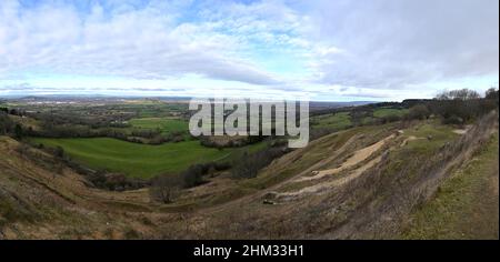 Panoramablick vom Crickley Hill Country Park in der Nähe von Cheltenham, Gloucestershire Stockfoto