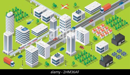 Isometrische Ansicht des Stadtbildes. Vektorgrafik Stock Vektor