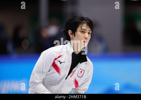 Peking, China. 7th. Februar 2022. Peking, China. 7th. Februar 2022. Yuzuu Hanyu (JPN) Eiskunstlauf: Männer üben während der Olympischen Winterspiele 2022 in Peking im Capital Indoor Stadium in Peking, China. Quelle: Yohei Osada/AFLO SPORT/Alamy Live News Stockfoto