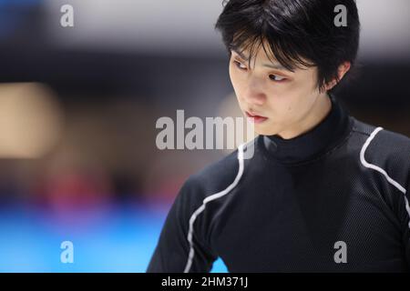Peking, China. 7th. Februar 2022. Peking, China. 7th. Februar 2022. Yuzuu Hanyu (JPN) Eiskunstlauf: Männer üben während der Olympischen Winterspiele 2022 in Peking im Capital Indoor Stadium in Peking, China. Quelle: Yohei Osada/AFLO SPORT/Alamy Live News Stockfoto