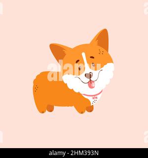 Welsh Corgi Welpe isoliert auf rosa Hintergrund. Niedlicher Hundecharakter. Vektorgrafik. Stock Vektor