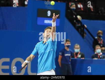 Nicolas Mahut aus Frankreich beim Doppel-Finale der Open Sud de Fance 2022, ATP 250 Tennisturnier am 6. Februar 2022 in der Sud de France Arena in Montpellier Frankreich - Foto Laurent Lairys / DPPI Stockfoto