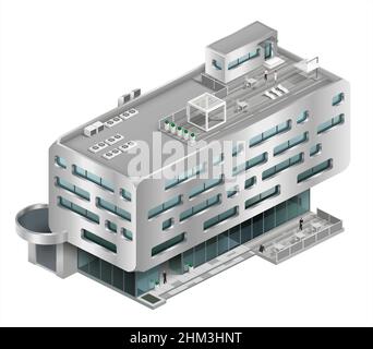 Einkaufszentrum im isometrischen Gebäude Stock Vektor