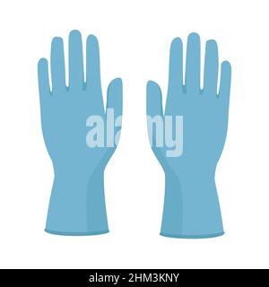 Blaue Schutzhandschuhe auf weißem Hintergrund isoliert. Latexhandschuhe als Symbol für den Schutz vor Viren und Bakterien. Symbol „Vorsichtsmaßnahme“. Vektor Stock Vektor