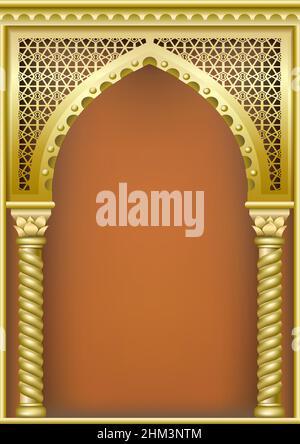 Goldbogen im orientalischen Stil mit traditionellen arabischen Ornamenten Stock Vektor