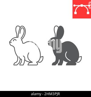 Hasenlinie und Glyphen-Symbol, Hase und osterfeiertag, Hasenvektor-Symbol, Vektorgrafiken, bearbeitbares Konturumrisszeichen, eps 10. Stock Vektor