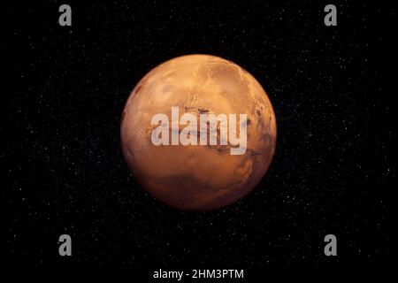 Roter Planet Mars im Weltraum mit Sternen. Dieses Bild ist von der NASA eingerichtet. Stockfoto