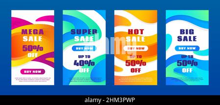 Geometrische Konzept Verkauf dynamische Banner, Rabatt Werbe-Hintergrund. Geschenkflyer Set mit flüssigen Formen, Mode Neon Farben Web Tidy Vektor Stock Vektor