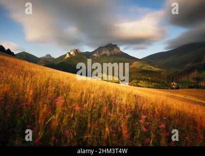 Slowakische Nationalparklandschaft Mala Fatra - Blick vom Velky Rozsutec Berg auf die umliegenden Hügel und Täler. Tourismus und Wandern in frischer und reiner Natur. Fotolia Stockfoto