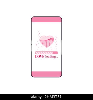 Love Countdown Ladeleiste mit Herz und zischende Luftblasen auf dem Smartphone-Bildschirm. Stock Vektor