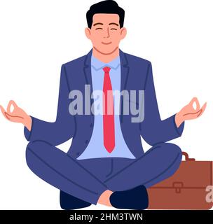 Entspannend für Geschäftsleute. Ruhiger Mann, der in Lotushaltung sitzt Stock Vektor