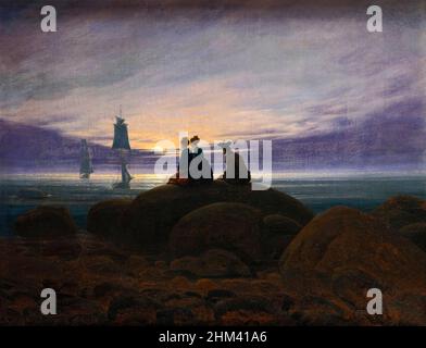 Mondaufgang über dem Meer [Mondgang am Meer] des deutschen Malers Caspar David Friedrich (1774-1840), gemalt 1918. Stockfoto