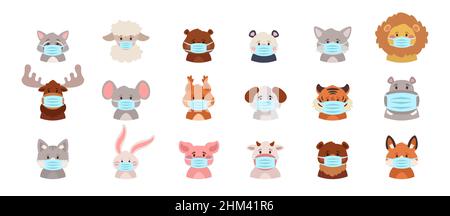 Tiere Avatare tragen eine Gesichtsschutzmaske Stock Vektor
